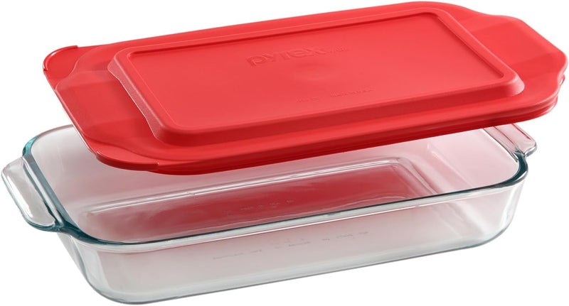 Pyrex Easy Grab 4-PC (2-QT, 3-QT) Extra Large Glass Baking Dish Set With Lids, Large Handles For Easy Holding, Pre-heated Oven Freezer Dishwasher Safe