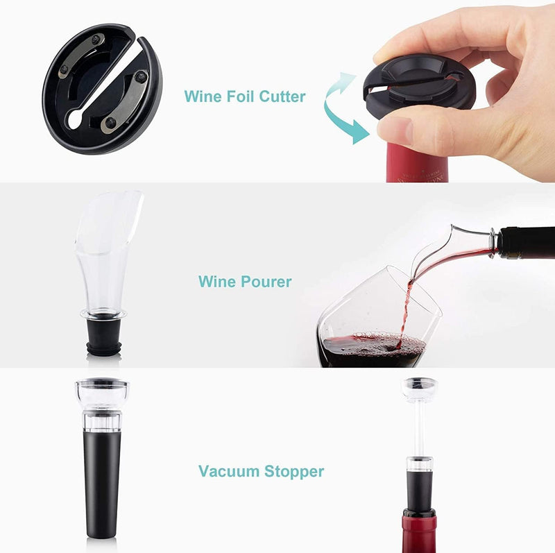 EZBASICS Electric Wine Opener, Automatic Wine Bottle Opener Set with Foil Cutter Vacuum Stopper and Wine Aerator Pourer for Wine Lovers Gift Home Kitchen Party Bar Wedding Rechargeable, Silver