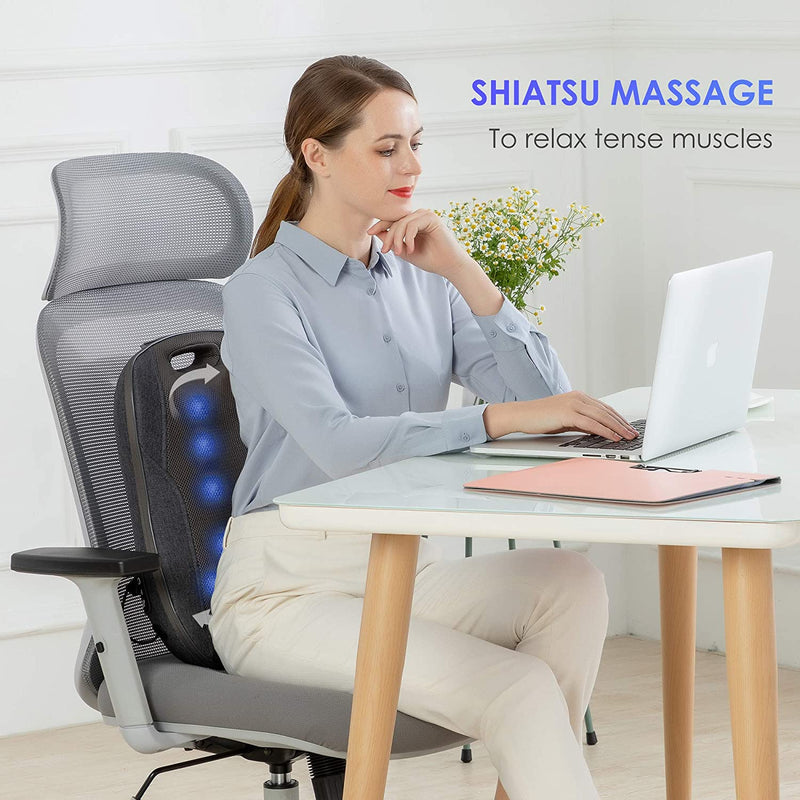 COMFIER Cordless Back Massager with Heat - Rechargeable Chair Massager, Shiatsu Massage Chair Pad with Adjustable Intensity,Portable Massage Cushion, Ideal Gifts for Men/Women