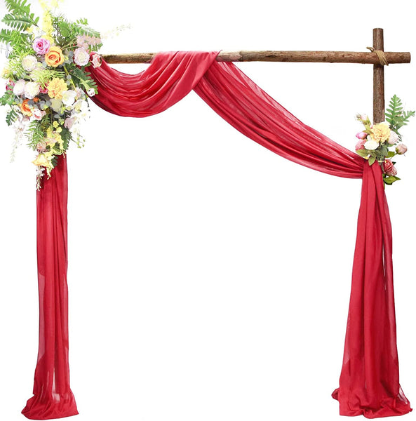 Wedding Arch Draping Fabric, Chiffon Drapes Sheer Backdrop Curtain 2 Panelss 30" X 20Ft for Wedding Ceremony Party Ceremony Backdrop Decorations (Burgundy, 28" Width X 19Ft Length（2 Panels）)