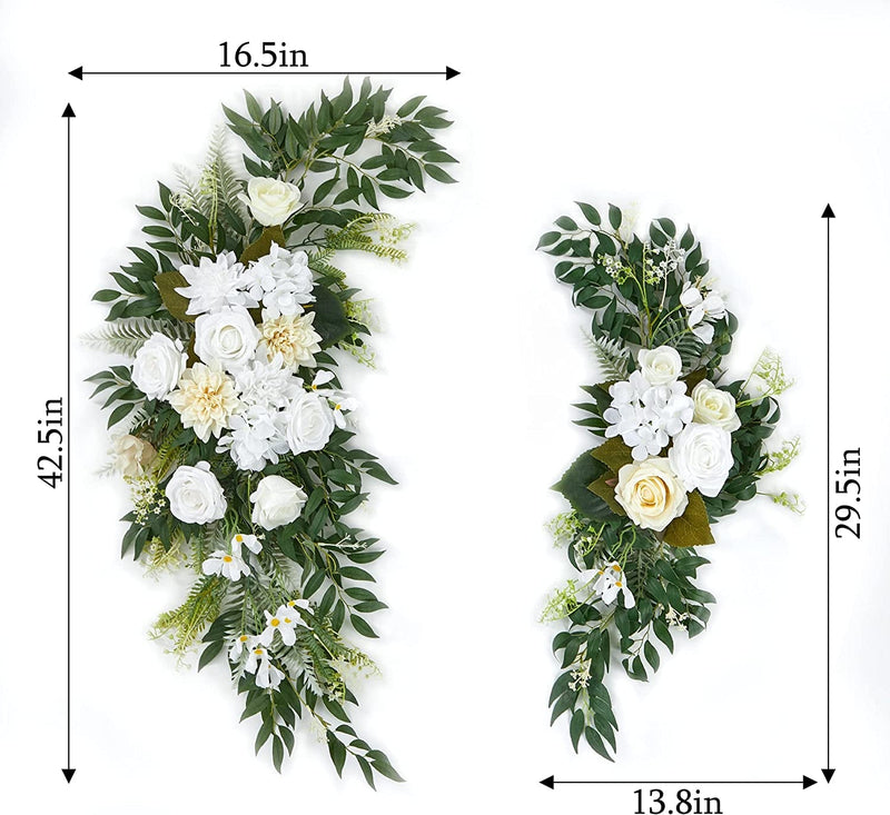 Wedding Arch Flowers Kit - 4 Pack with Artificial Floral Swag and Arch Draping Fabric Ivory White