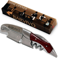 Barvivo Natural Rosewood Wine Opener with Foil Cutter Knife & Cap Remover, Double Hinged Manual Wine Key for Bartenders, Servers, Waiters, Stainless Steel Wine Bottle Opener Corkscrew