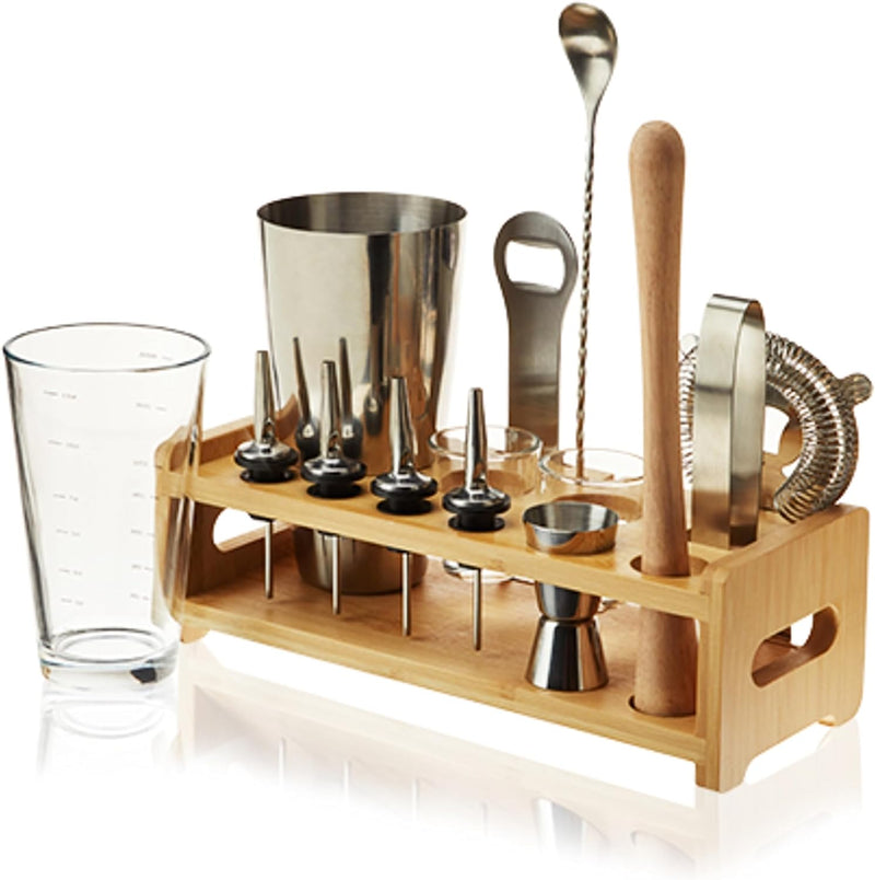 True Bar Drink Mixer Set, 19oz 4-piece Cocktail Shaker Set Bartender Kit, Bar Cocktail Sets, Cocktail Shaker Kit, Barware Tool Sets, Bar Accessories for the Home Bar Set (Stainless Steel)