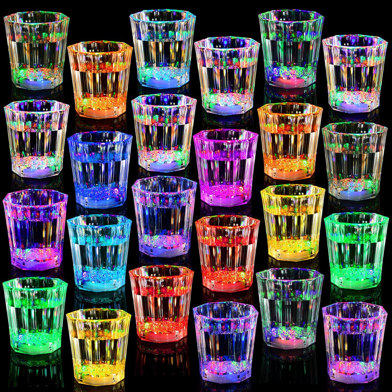 Light Up Shot Glasses Set of 24 Shot Cups for Party Favors Adults Guests Party Cups Led Shot Glasses Glow in the Dark Party Supplies Party Decorations for Birthday, Night Club, Christmas, Halloween