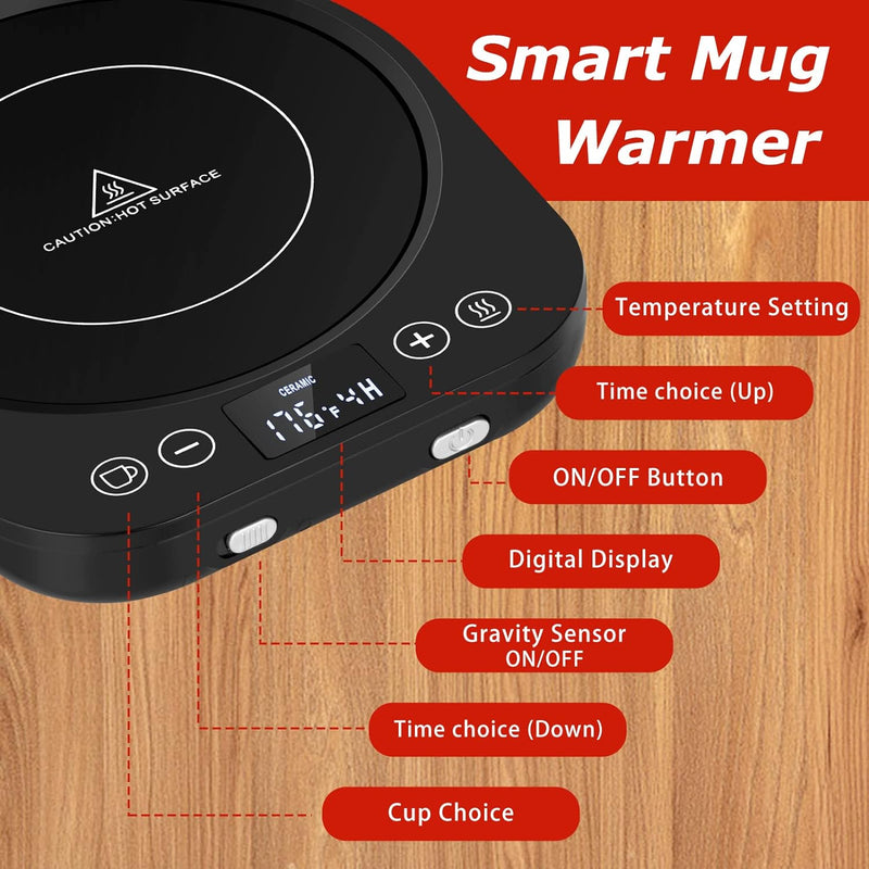 Candle Mug Warmer Electric,Auto On/Off Gravity-Induction Coffee Mug Warmer with 9 Temp Settings,1-9 Timer Candle Melter Warmer Beverage Coffee Warmer Practical Portable Warmer for Home & Office