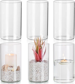 Glasseam Hurricane Glass Candle Holder Set of 6, Cylinder Clear Candle Holders for Pillar Candles, Modern Cylinder Vases for Floating Candles, Vases for Centerpiece Wedding Table Decorations, 6inch