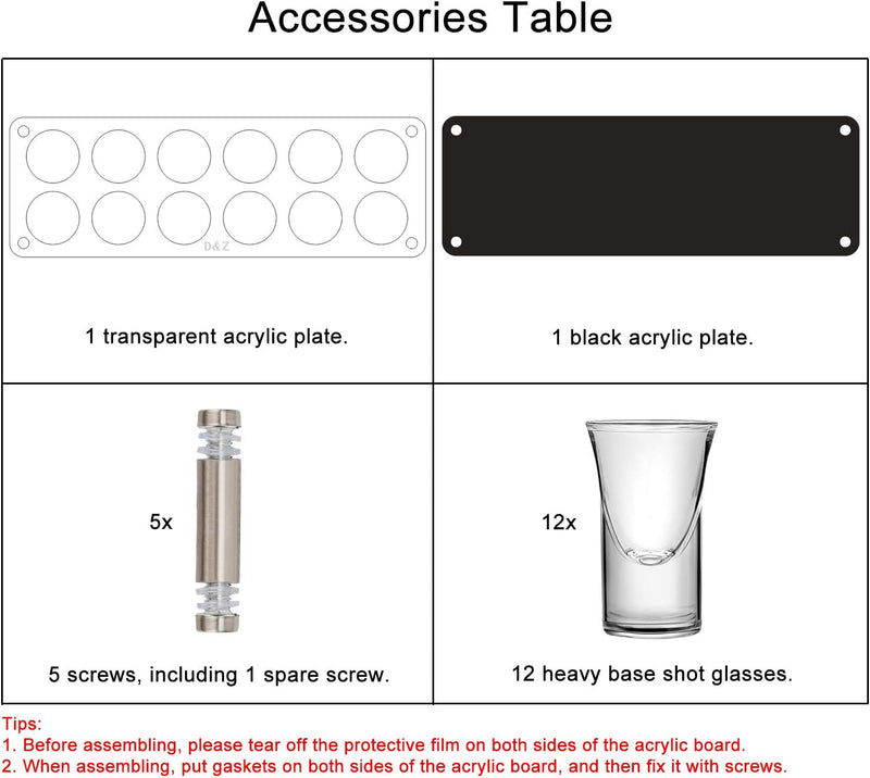 D&Z 1 Ounce Shot Glass Set with Tray, 12 Shot Glasses for Tequila/Vodka/Whiskey/Cocktail, Unique and Convenient Serving Tray - Easily Organize More Attractive Gatherings, Ideal 21st Birthday Gifts