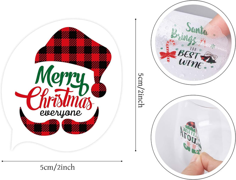 AnyDesign 120Pcs Christmas Wine Glass Drink Markers 24 Styles Xmas Static Cling Stickers Removable Buffalo Plaids Wine Bottle Tags Wine Charms Alternative for Champagne Cocktail Wine Party Supplies