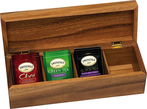 Lipper International Acacia Wood Tea Box with 4 Sections, 12-1/2" x 4-1/8" x 3-7/8"