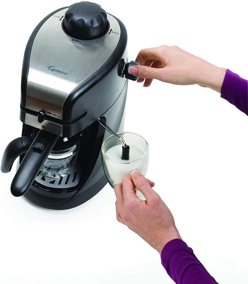Capresso Steam PRO Espresso and Cappuccino Machine, 4-Cup, Stainless Steel/Black