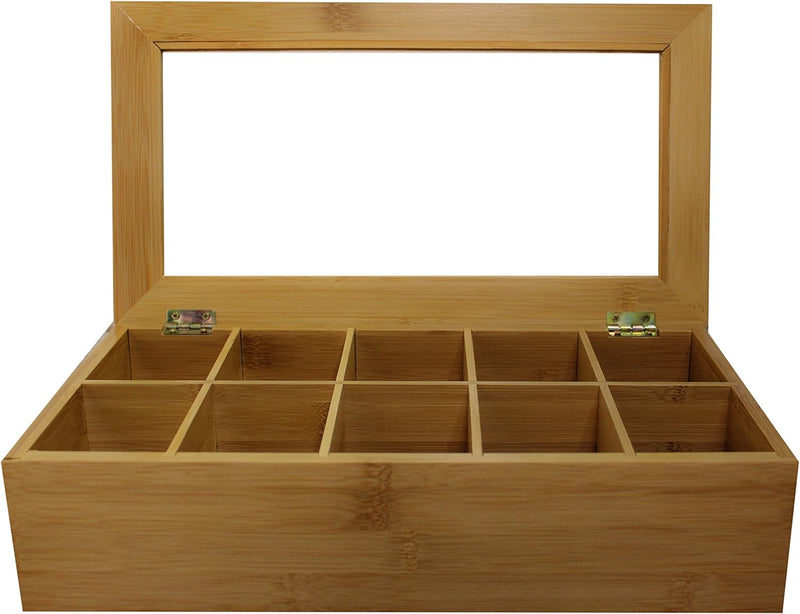 Bamboo Tea Storage Box Tea Bag Organizer or Kitchen Condiment Holder Perfect for Tea Lovers Countertop (14.5" x 8" x 4")