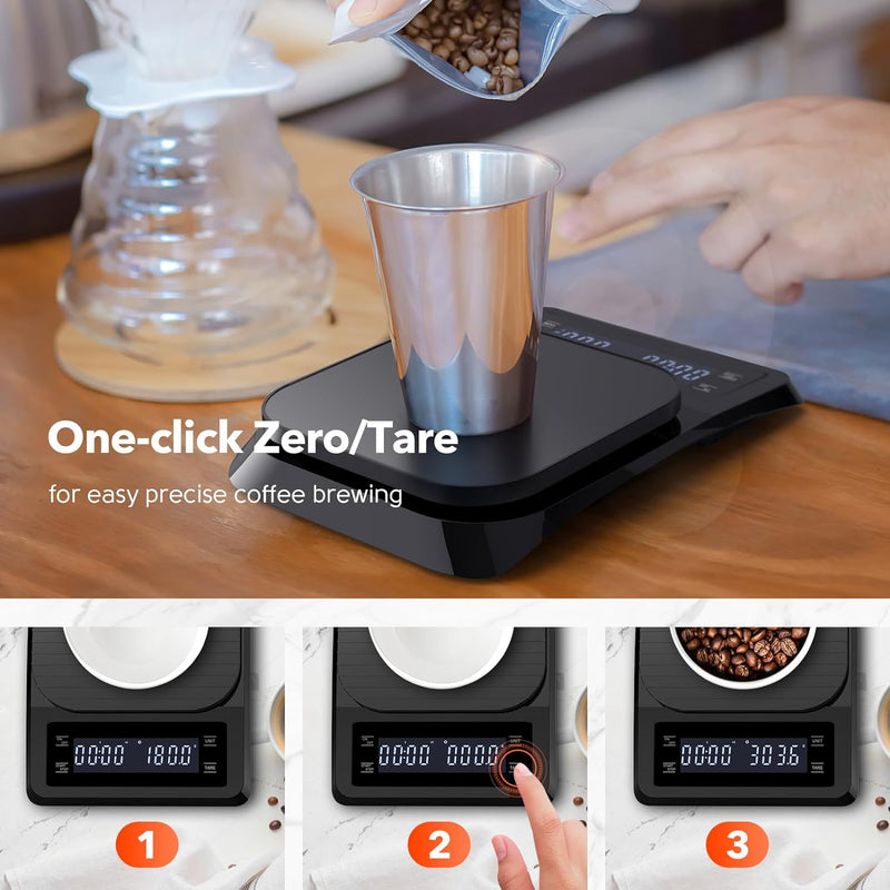 Digital Coffee Scale with Timer - Espresso Scale for Pour Over Drip Maker 0.1g High Precision Scale with Touch Sensor Silicone Pad - Rechargeable Food Kitchen Scale for Meal Prep Cook Baking