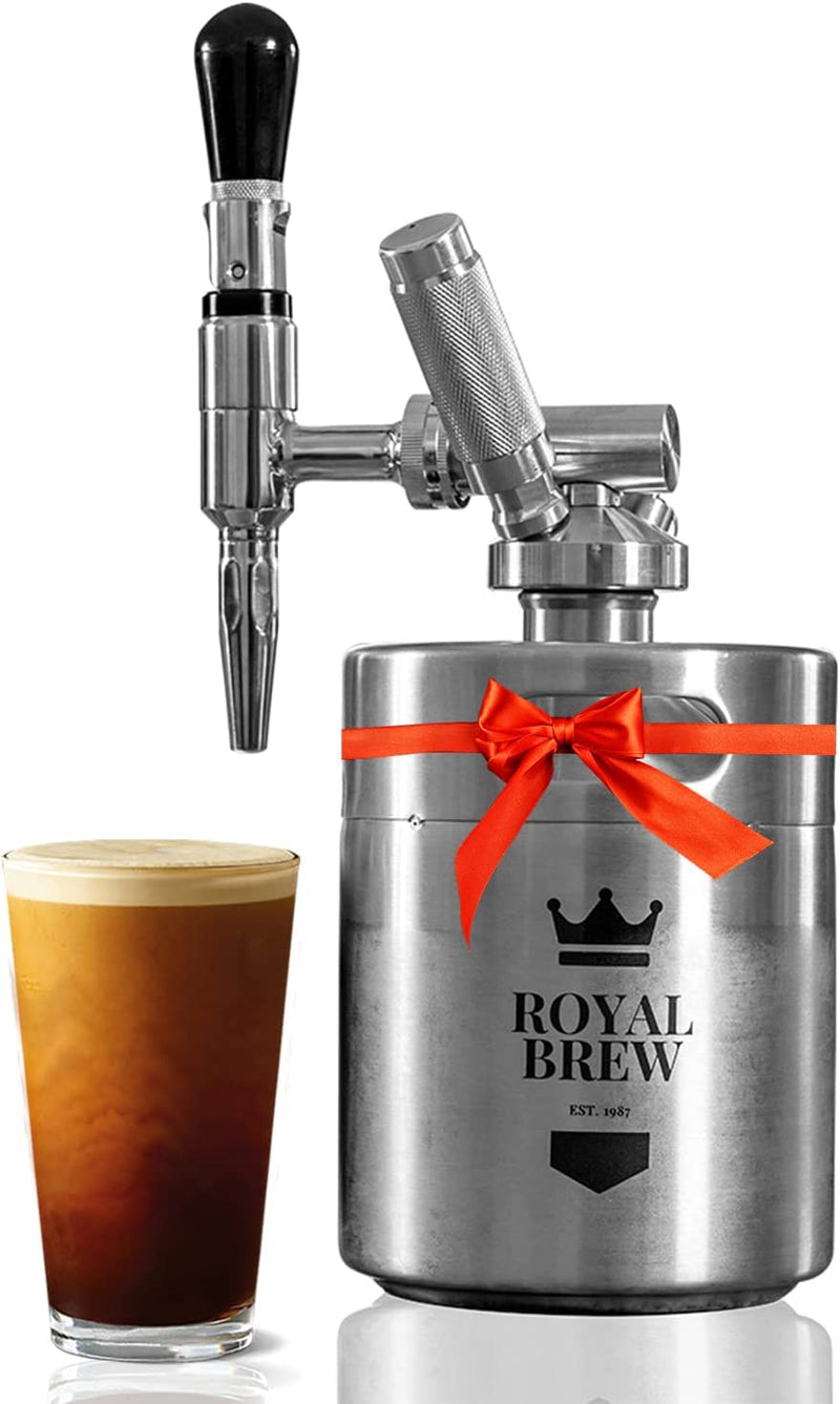 The Original Royal Brew Nitro Cold Brew Coffee Maker - Gift for Coffee Lovers - 64 oz Home Keg, Nitrogen Gas System Coffee Dispenser Kit