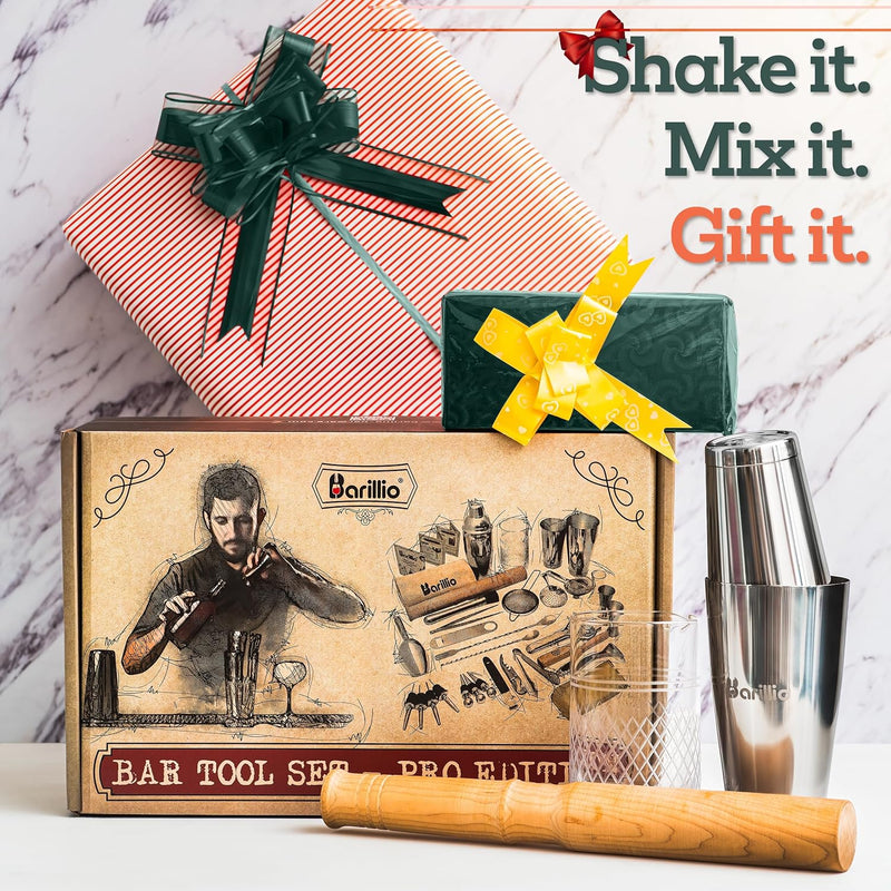 Cocktail Shaker Set Bartender Kit by BARILLIO: Complete Bar Tool Set | Stainless Steel Barware Essentials, Premium Mixology Gear
