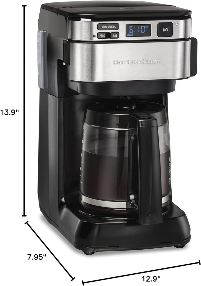 Hamilton Beach Programmable Coffee Maker, 12 Cups, Front Access Easy Fill, Pause & Serve, 3 Brewing Options, Black (46310)