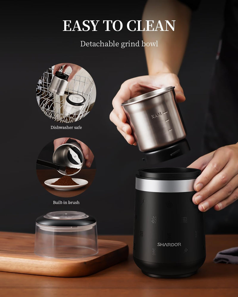 SHARDOR Coffee Bean Grinder Electric for Espresso, Silent Spice Grinder for Quiet Grinding, Herb Grinder for Home Use with Removable Stainless Steel Bowl, Black