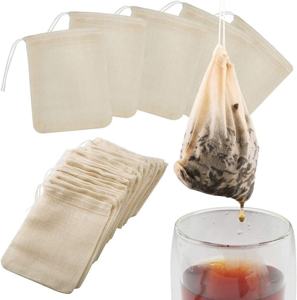 Tea Filter Bags, 50 Pack Housim Reusable Cotton Tea Bags Empty Unbleached Strainer Filter Bags ECO Friendly Tea/Herb Brew Bags Loose Leaf Tea Infuser for Home Office Travel (3.1 x 3.9Inch)