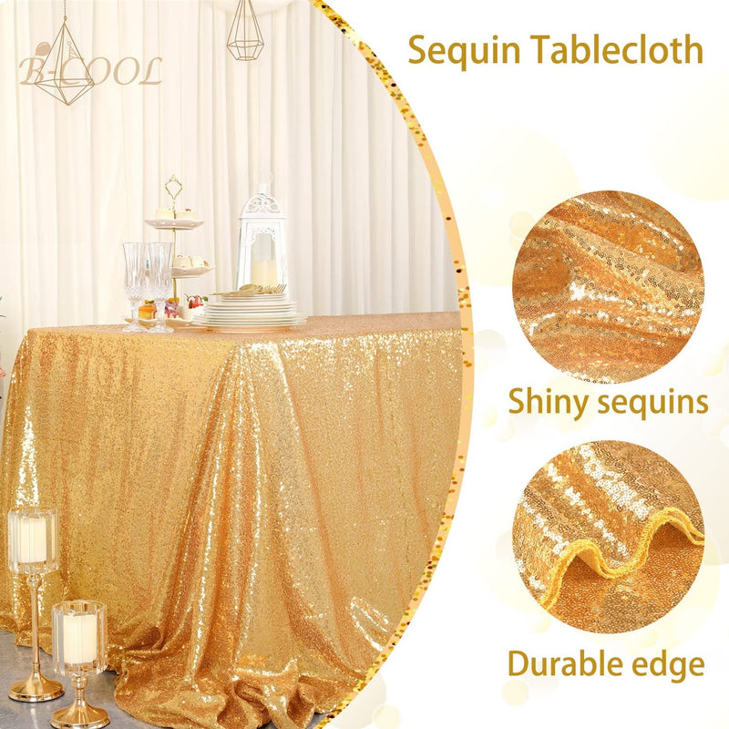 Gold Sequin Tablecloth - Seamless Rectangle Table Overlay 90x132 inches