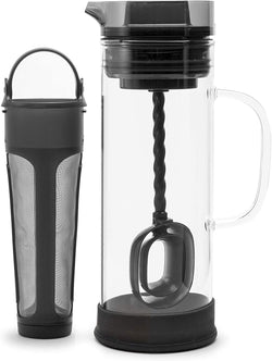 Primula Pace Cold Brew Iced Coffee Maker with Durable Glass Pitcher and Airtight Lid, Dishwasher Safe, Perfect 6 Cup Size, 1.6 Qt, Black