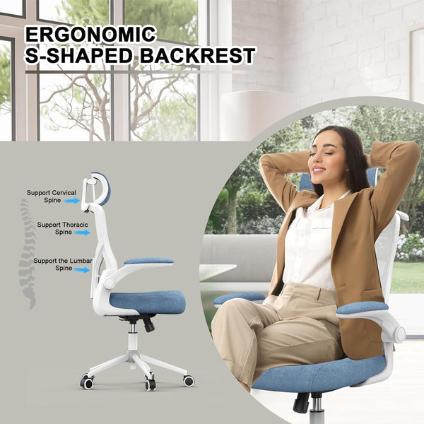 Ergonomic Office Chair, High Back Mesh Desk Chair with Thick Molded Foam Cushion, Coat Hanger, Adjustable Headrest, Lumbar Support, Tilt & Lock Function-Task Chair (Carolina Blue)