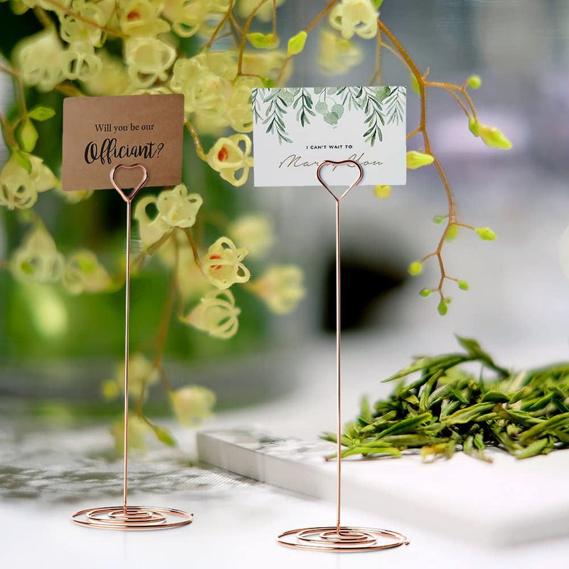 10Pcs 8.6 Inch Tall Place Card Holder Table Number Holder Table Card Holder Table Number Stands with Heart Shape Photo Picture Memo Clips for Wedding Favors, Rose Gold