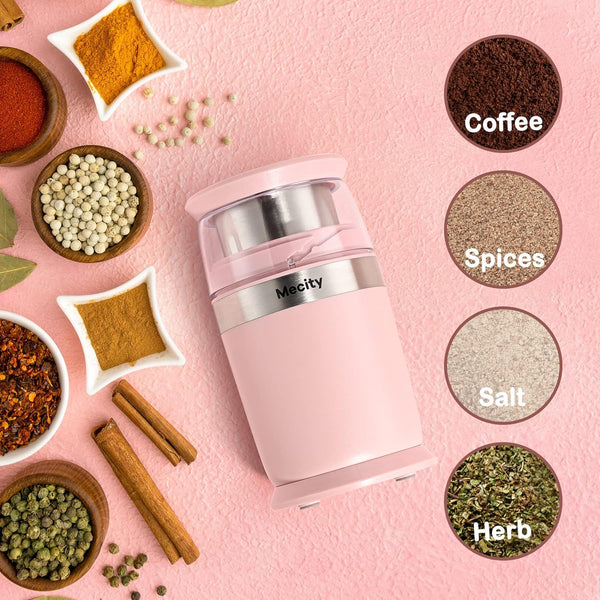 Mecity Electric Coffee Blade Grinder 6 Blades Stainless Steel Removable Bowl Fast Grinding, Gift for her, Coarse Fine Ground Coffee, Espresso Grinder, 200W, Pink