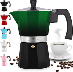 Zulay Classic Stovetop Espresso Maker for Great Flavored Strong Espresso, Classic Italian Style 3 Espresso Cup Moka Pot, Makes Delicious Coffee, Easy to Operate & Quick Cleanup Pot (Green/Black)