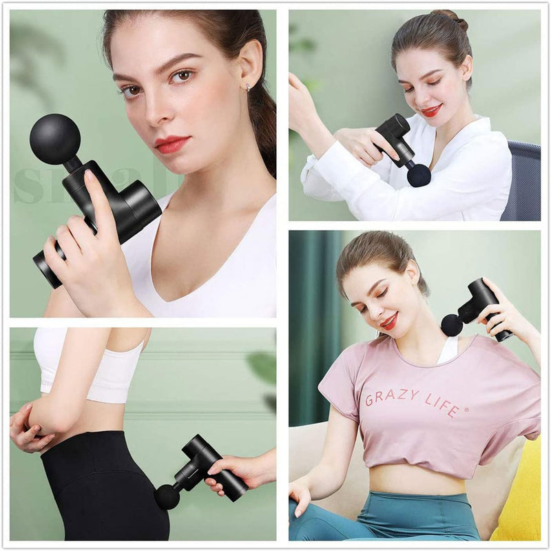 Exrebon Mini Massage Gun - Powerful Deep Tissue Massager Portable Electric Percussion Muscle Massager Compact Travel Fascia Handheld Massage Gun with 4 Massage Heads 4 Speed Black