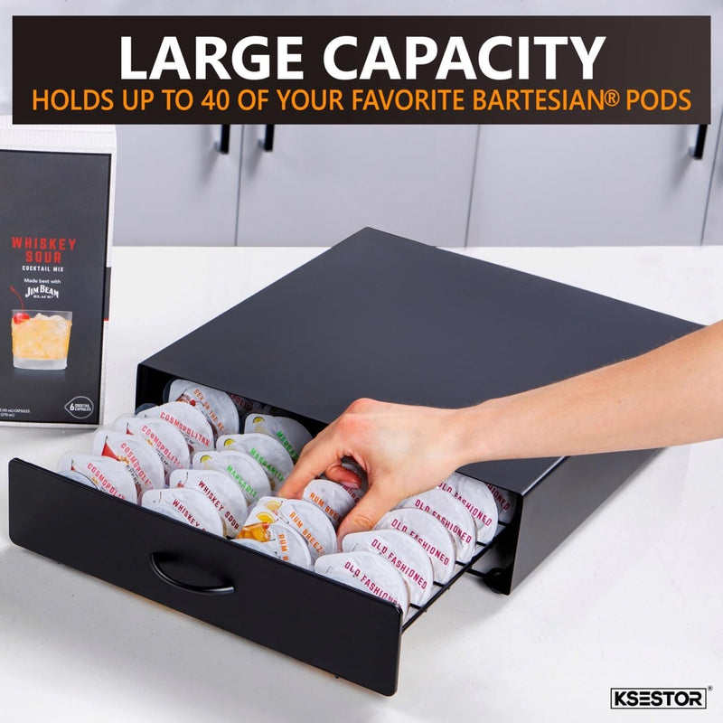 Premium Storage Drawer for Bartesian Capsules by Ksestor - Holds up to 40 Bartesian Pods - Sturdy and Stackable Bartesian Pod Holder - Bartesian - BEV by Black and Decker - Bartesian Machine