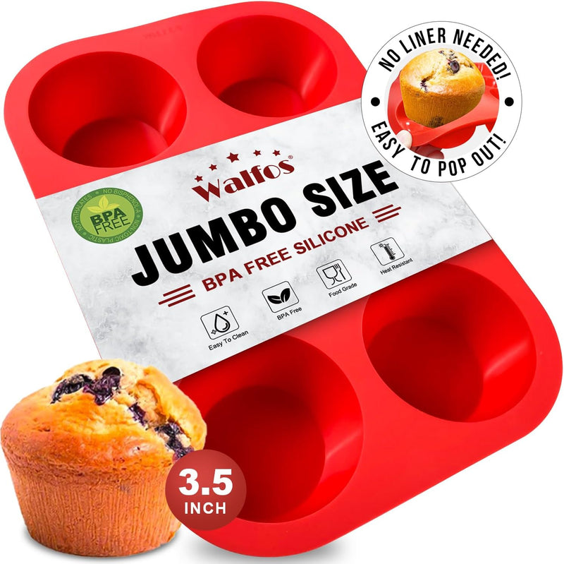 Walfos Silicone Muffin Pan - 12 Cups Regular Silicone Cupcake Pan, Non-stick Silicone Great for Making Muffin Cakes, Tart, Bread - BPA Free and Dishwasher Safe