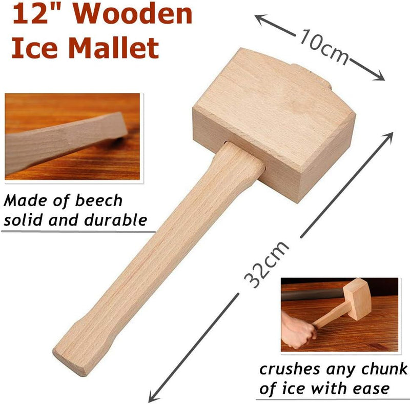 Lewis Bag and Ice Mallet Crush Ice - Wood Hammer and Lewis Bag for Crushed Ice, Bartender Kit Set & Bar Tools Kitchen Accessory