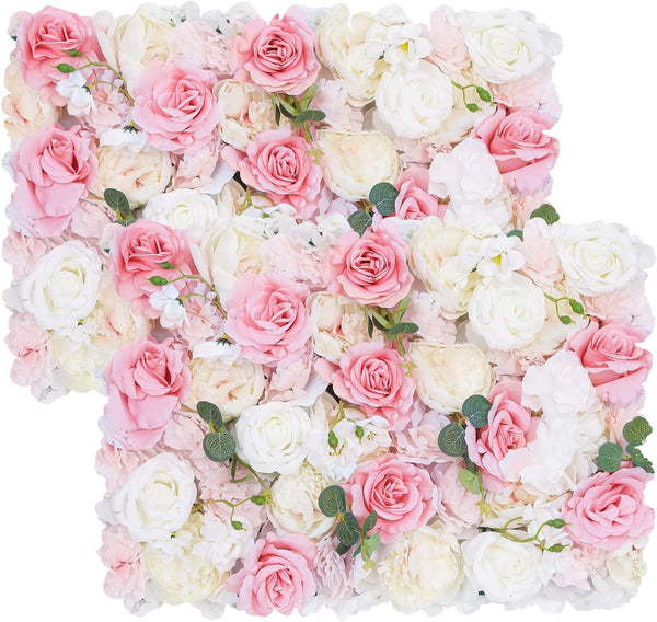 Flower Wall Panels 2-Pack Artificial Flowers PartyWeddingBedroom Decor Pink