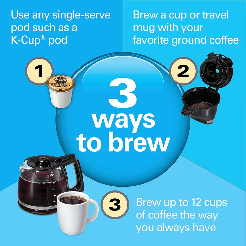 Hamilton Beach FlexBrew Trio 2-Way Works with Alexa Smart Coffee Maker, Compatible with K-Cup Pods or Grounds, Single Serve or Full 12c Pot, 56 oz. Removable Reservoir, Black (49911)