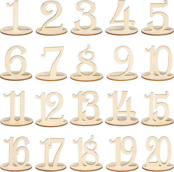 Wooden Table Numbers with Stand 1-20 for Wedding Reception Number Decorations for Table Rustic Wedding Table Numbers with Holder Base for Party Dinner Engagement Banquet