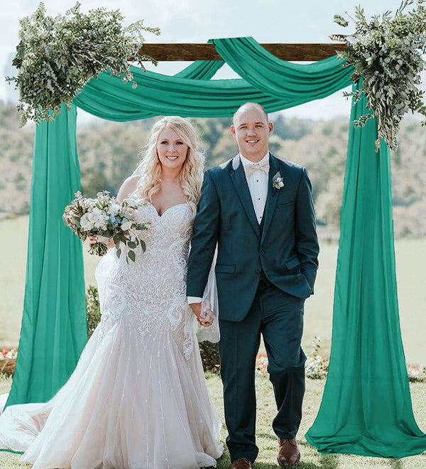 20ft Teal Wedding Arch Drapes - Sheer Chiffon Fabric for Archway Decor Backdrop and Ceiling - 2 Panels