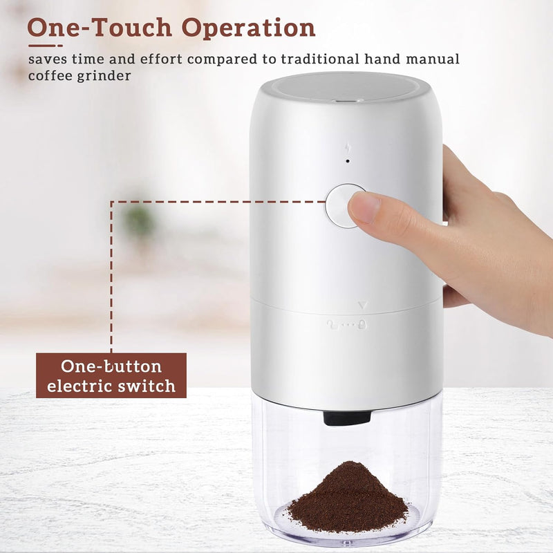 Coffee Grinder, Quiet Spice Grinder, Electric Portable Coffee Bean Grinder with Brush, Portable Electric Burr Coffee Grinder (White)