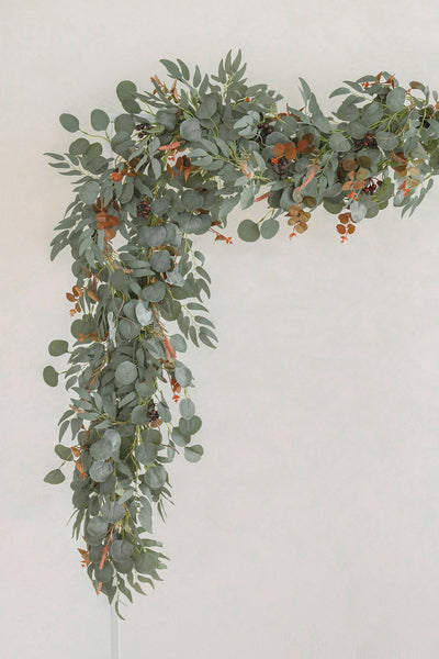 6ft Eucalyptus and Willow Leaf Garland with Filler Flowers in Sunset Terracotta
