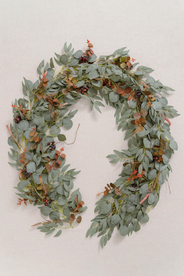 Eucalyptus and Willow Leaf Garland with Filler Flowers - 6ft Sunset Terracotta