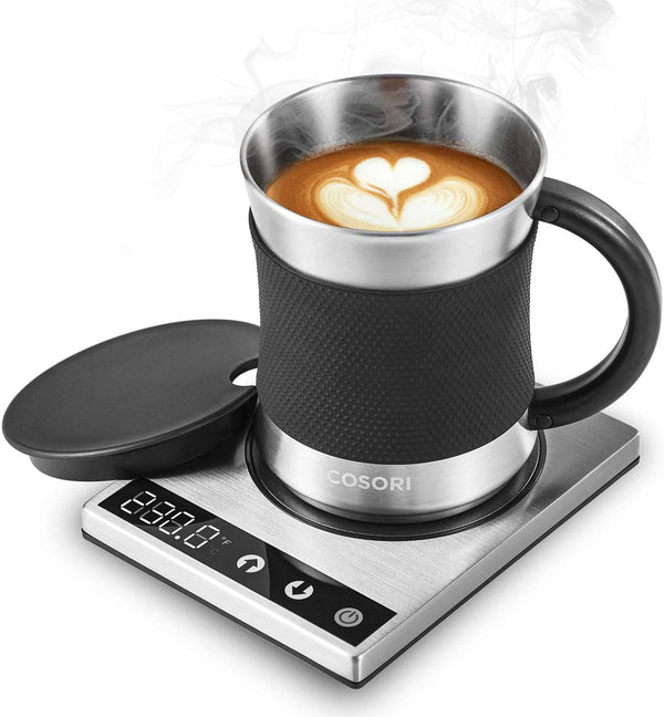 COSORI Coffee Mug Warmer & Mug Set for Desk, Cup Heater, Office & Christmas Gifts, 1°F Precise Temperature Control, Touch Tech & LCD Digital Display (77-194℉), 304 Stainless Steel