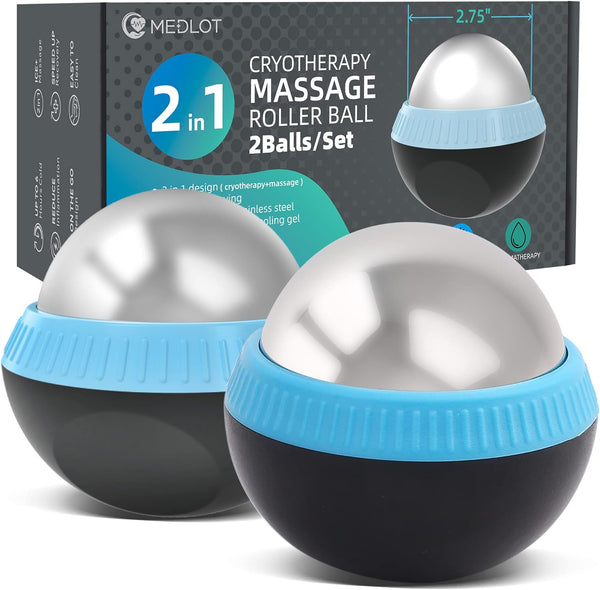 MEDLOT Cold Massage Roller Ball, Set of 2, Cryosphere Ice Therapy Ball for Body Muscle Relief, Roller Massager for Back, Neck, Deep Tissue, Foot Plantar Fasciitis, Myofascial Release