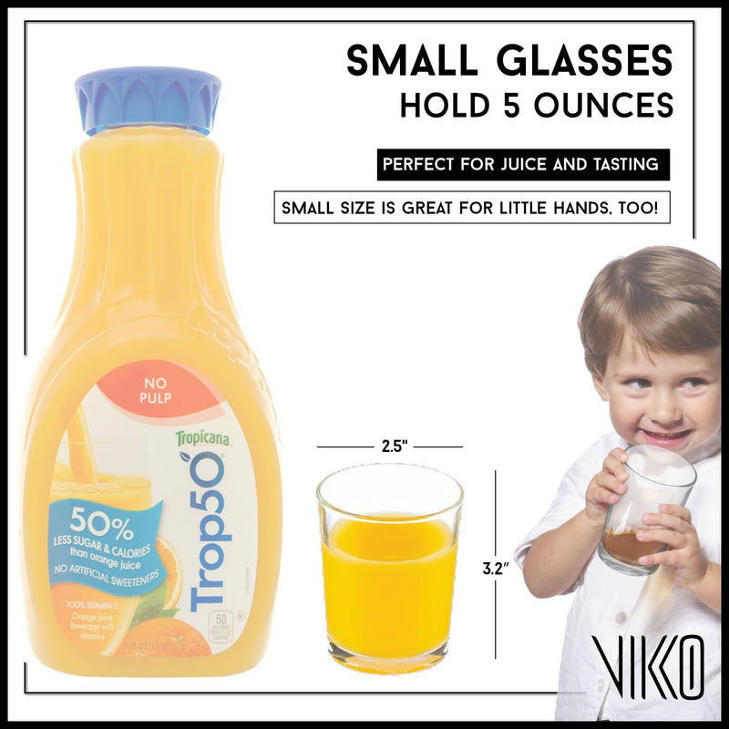 Vikko 5 Ounce Small Juice Glasses, Heavy Base Glassware, Mini Cups for Drinking Orange Juice, Water, Kids Glass Drinking Glasses for Tasting, 5 oz Juice Glass, Set of 6 Clear Glass Tumblers