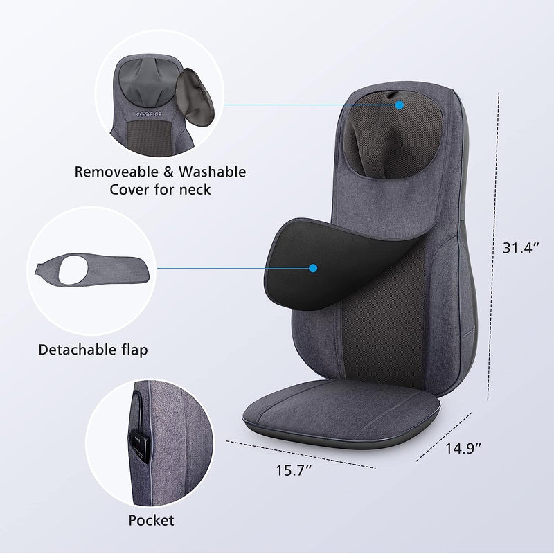 COMFIER Neck Back Massager with Heat, Height Adjustable Chair Massager Seat Cushion for Neck Shoulders, Shiatsu Massage Chair Pad for Back Support,Full Body Pain Relief,Gifts for Mom,Dad,Gray