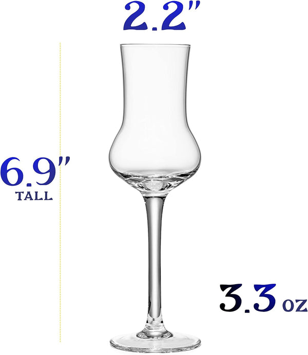 Crystal Limoncello Cordial Glasses | Set of 4 | Tall 3.3 oz Long Stemmed Spirit Glassware for Sipping Aromatic Liquor, After Dinner Drink, Aperitif, Digestive | Elegant Tulip Shaped Stemware