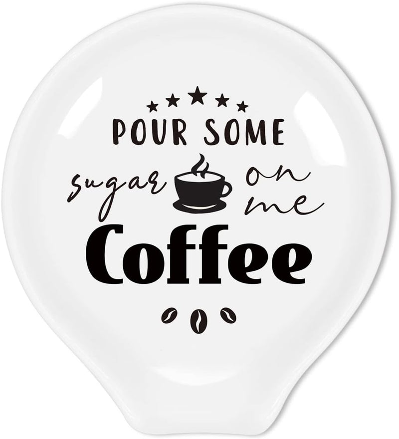 Uhealik Funny Coffee Quote Ceramic Coffee Spoon Holder-Coffee Spoon Rest -Coffee Station Decor Coffee Bar Accessories-Coffee Lovers Gift for Women and Men (I Like My Coffee Hot Just Like My Husband)