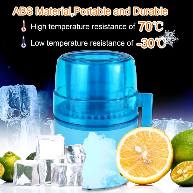 Hand Crank Ice Crusher,Snow Cone Machine Household Mini Portable Ice Shaver with Stainless Steel Blade Manual Ice Crusher for Snow Cone, Slush, Shaved Ice(Blue)