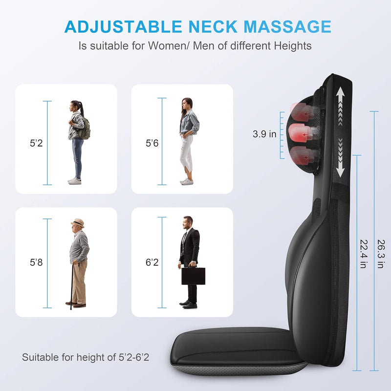 COMFIER Massage Chair Pad with Heat,Shiatsu Neck and Back Massager with Height Adjustable,Unique Back Support Chair Massager for Pain Relief, Gifts for Mom and Dad