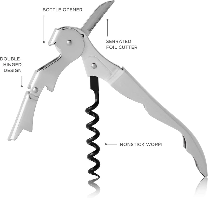 True TrueTap Double Hinged Waiter’s Corkscrew, Matte Black Wine Bottle Opener with Foil Cutter, Wine Key