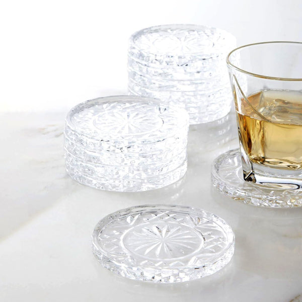 Amazing Crystal Tea Bag Coaster Set (4pc), Sleek Modern Glass Design. Prevents Furniture Damage, Absorbs Spills and Condensation from Drinks, and Sweaty Drinking Glasses.