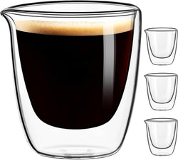 PARACITY Espresso Cups Set of 2, Double Walled Espresso Shot Glass with Spout, High Borosilicate Glass Expresso Coffee Cup, Expresso Shots Cup, Clear Glass Espresso Accessories 2.7 OZ