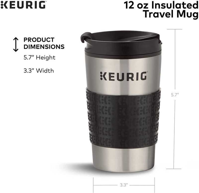 Keurig K-Mini Single Serve Coffee Maker, Black & Travel Mug Fits K-Cup Pod Coffee Maker, 1 Count (Pack of 1), Stainless Steel